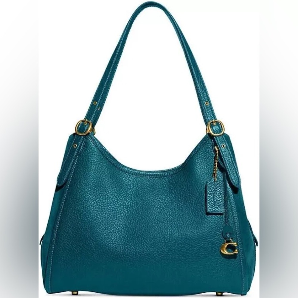 Coach Lori Mixed Leather Suede Shoulder Bag Deep Turquoise Brass C5265